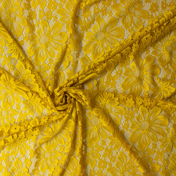Mustard Daisy Floral Stretch Lace #31448 Fabric By The Yard - Wide shot