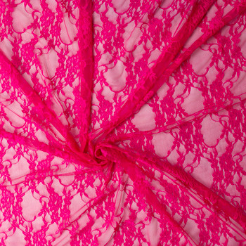 Hot Pink Floral Stretch Lace #31449 Fabric By The Yard - Wide shot