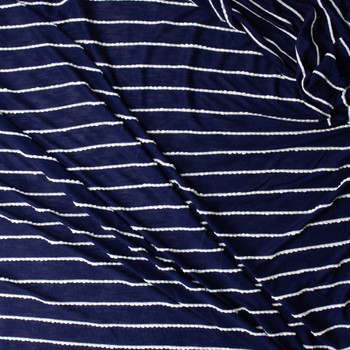 White on Navy Scalloped Rayon/Spandex Jersey Knit #31468 Fabric By The Yard - Wide shot
