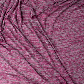 Hot Pink and Grey Melange Lightweight Sweater Knit #31474 Fabric By The Yard - Wide shot