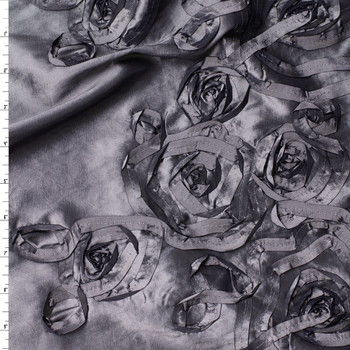 Charcoal Scrollwork Double Bordered Embroidered Taffeta #31502 Fabric By The Yard
