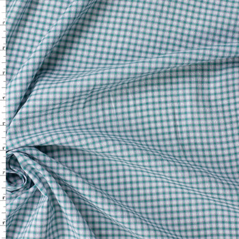 Emerald and White Mini Plaid Cotton Seersucker #31506 Fabric By The Yard