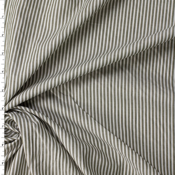 Olive and White Chambray Stripe Cotton Shirting #31516 Fabric By The Yard