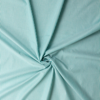 Seafoam and White Chambray Stripe Cotton Shirting #31519 Fabric By The Yard - Wide shot