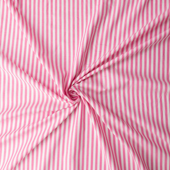 Pink and White Wide Chambray Stripe Cotton Shirting #31523 Fabric By The Yard - Wide shot