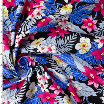 Sketch Island Floral on Black Stretch Cotton Poplin #31539 Fabric By The Yard