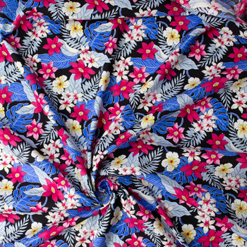 Sketch Island Floral on Black Stretch Cotton Poplin #31539 Fabric By The Yard - Wide shot
