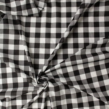 Black and White 1” Gingham Print Cotton Lawn #31542 Fabric By The Yard - Wide shot