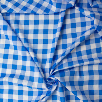 Blue and White 1” Gingham Print Cotton Lawn #31543 Fabric By The Yard - Wide shot