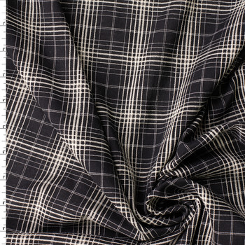Khaki on Black Plaid Textured Cotton Lawn #31601 Fabric By The Yard