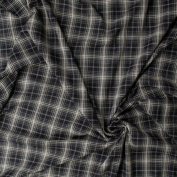 Khaki on Black Plaid Textured Cotton Lawn #31601 Fabric By The Yard - Wide shot