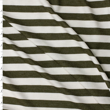 Olive and Offwhite Horizontal Stripe Tri-blend French Terry #31631 Fabric By The Yard