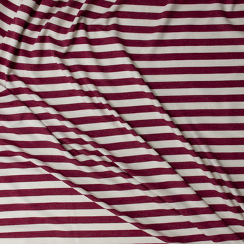 Cranberry  and Offwhite Horizontal Stripe Tri-blend French Terry #31632 Fabric By The Yard - Wide shot