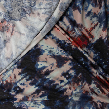 Red, Blush, and Denim Tie Dye Tri-blend French Terry #31634 Fabric By The Yard - Wide shot