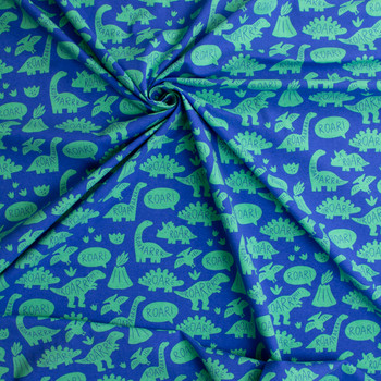 Dino Roar Party Stretch Cotton Jersey Knit Print #31669 Fabric By The Yard - Wide shot