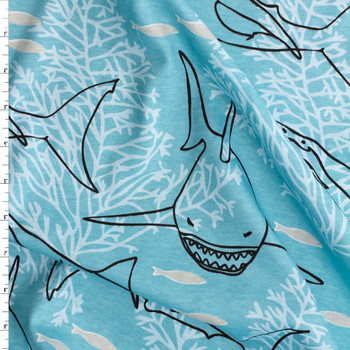 Reef Sharks Cotton Jersey Knit Print #31674 Fabric By The Yard