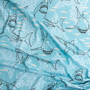 Reef Sharks Cotton Jersey Knit Print #31674 Fabric By The Yard - Wide shot