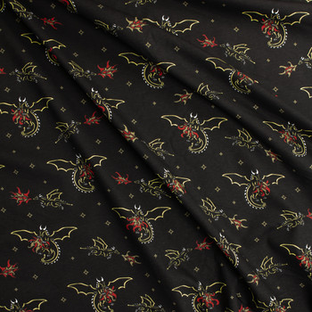 Midnight Dragons Cotton Jersey Knit Print #31675 Fabric By The Yard - Wide shot