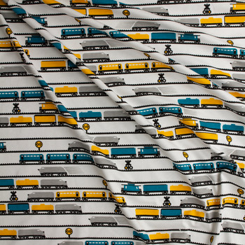 Junction Train Stripe Cotton Jersey Knit Print #31681 Fabric By The Yard - Wide shot