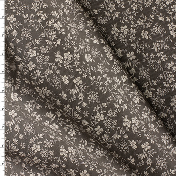 Ivory on Charcoal Floral Vines Japanese Pinwale Corduroy from Hokkoh #31732 Fabric By The Yard