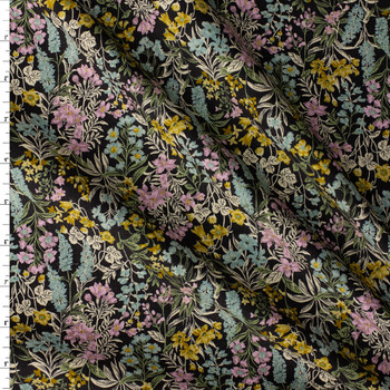 Spring Wildblooms on Black Japanese Pinwale Corduroy from Hokkoh #31735 Fabric By The Yard