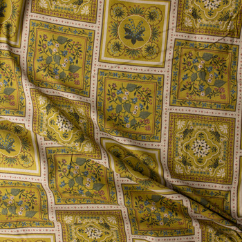 Mustard on Tan Tiled Floral Japanese Pinwale Corduroy from Hokkoh #31740 Fabric By The Yard - Wide shot