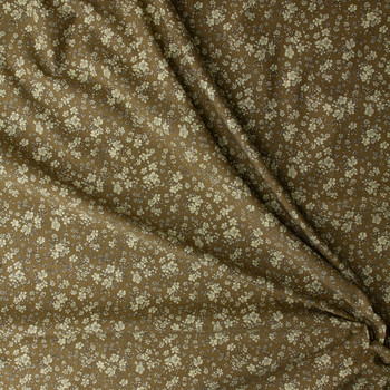 Ivory on Mocha Floral Vines Japanese Pinwale Corduroy from Hokkoh #31742 Fabric By The Yard - Wide shot