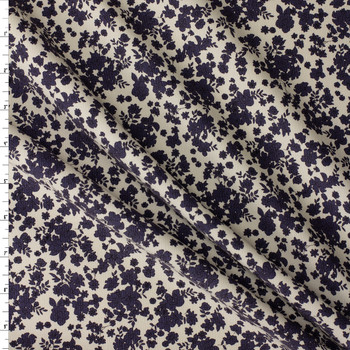 Charcoal on Ivory Floral Vines Japanese Pinwale Corduroy from Hokkoh #31745 Fabric By The Yard