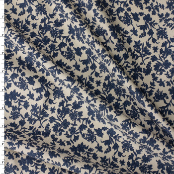 Slate on Ivory Floral Vines Japanese Pinwale Corduroy from Hokkoh #31746 Fabric By The Yard