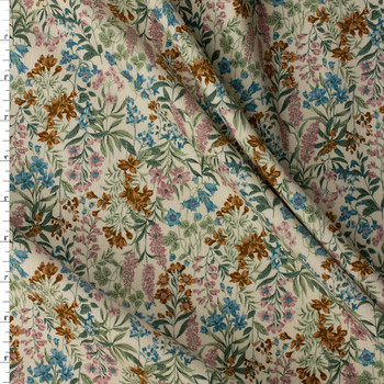 Wildflower Fields on Ivory Japanese Pinwale Corduroy from Hokkoh #31747 Fabric By The Yard