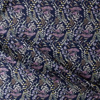 Wildflowers Forever on Navy Japanese Pinwale Corduroy from Hokkoh #31751 Fabric By The Yard - Wide shot