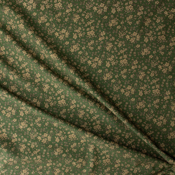 Mocha on Hunter Floral Vines Japanese Pinwale Corduroy from Hokkoh #31752 Fabric By The Yard - Wide shot