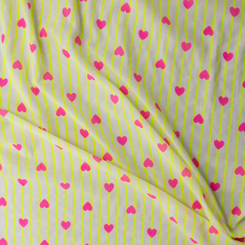 Neon Heart Vertical Stripe Italian Designer Cotton Double Gauze #31773 Fabric By The Yard - Wide shot