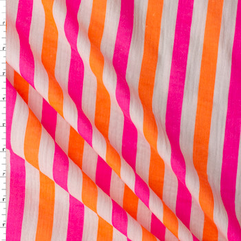 Neon Orange and Pink Vertical Stripe Italian Designer Cotton Double Gauze #31776 Fabric By The Yard