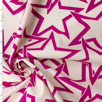 Hot Pink Layered Stars on White Italian Designer Cotton Poplin #31790 Fabric By The Yard
