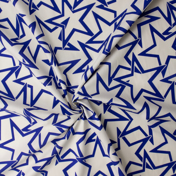 Royal Blue Layered Stars on White Italian Designer Cotton Poplin #31791 Fabric By The Yard - Wide shot