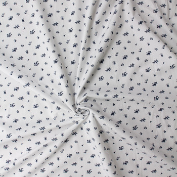 Charcoal Cottage Mini Floral on White Italian Designer Cotton Poplin #31792 Fabric By The Yard - Wide shot