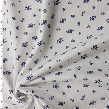 Navy Cottage Mini Floral on White Italian Designer Cotton Poplin #31793 Fabric By The Yard