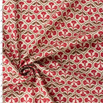 Vintage Poppy Medallion Italian Designer Stretch Cotton Poplin #31796 Fabric By The Yard