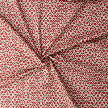 Vintage Poppy Medallion Italian Designer Stretch Cotton Poplin #31796 Fabric By The Yard - Wide shot