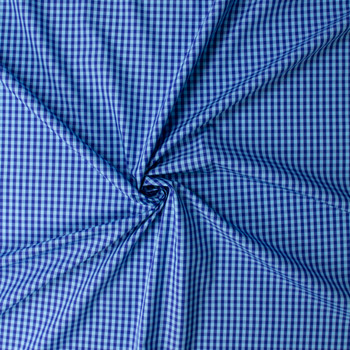 Royal and Aqua Gingham Italian Designer Fine Cotton Shirting #31797 Fabric By The Yard - Wide shot