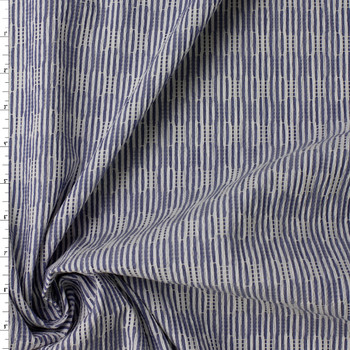Denim Blue and White Vertical Stripe Italian Designer Selectively Shirred Texture Stripe #31802 Fabric By The Yard