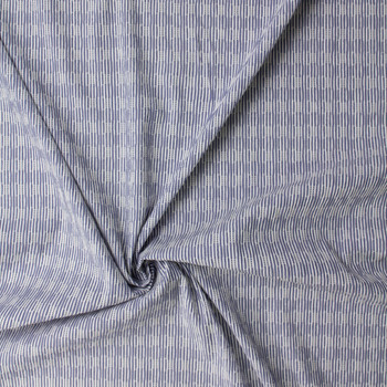 Denim Blue and White Vertical Stripe Italian Designer Selectively Shirred Texture Stripe #31802 Fabric By The Yard - Wide shot