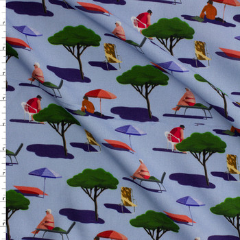 Poolside People Watching Italian Designer Rayon Challis #31806 Fabric By The Yard