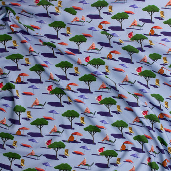 Poolside People Watching Italian Designer Rayon Challis #31806 Fabric By The Yard - Wide shot