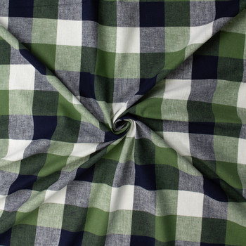 Olive, Black, and White Plaid Italian Designer Linen #31831 Fabric By The Yard - Wide shot