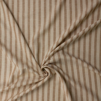 Ivory and Cappuccino Vertical Stripe Italian Designer Cotton/Linen #31833 Fabric By The Yard - Wide shot