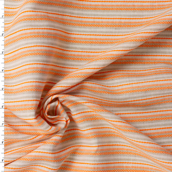 Summer Orange, Tan, and Offwhite Horizontal Stripe Italian Designer Cotton/Linen #31834 Fabric By The Yard