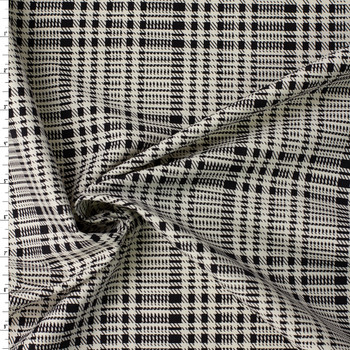 Black and White Glen Plaid Nylon/Viscose/Spandex Twill #31838 Fabric By The Yard