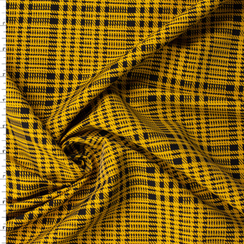 Mustard and Black Glen Plaid Nylon/Viscose/Spandex Twill #31839 Fabric By The Yard